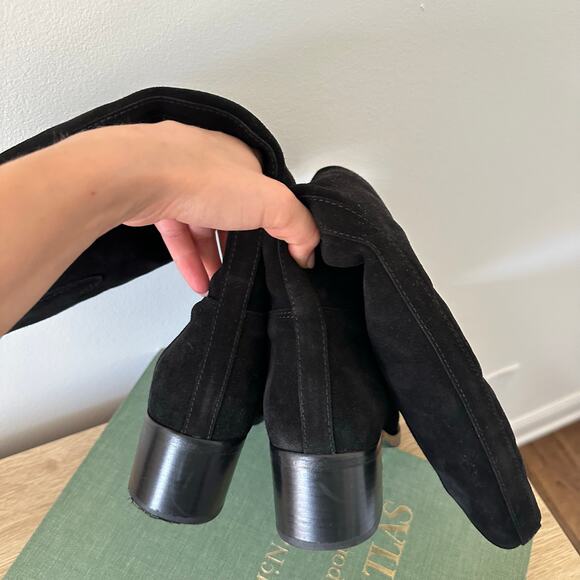 La Canadienne Suede Block Heels Pull On Boots Black 8.5 - Picture 4 of 9